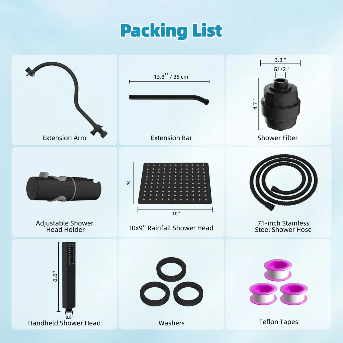 10'' Filtered Rainfall Shower Head, High Pressure Showerhead combo with 4-mode Handheld Spray, 12'' Extension Arm - Image 6