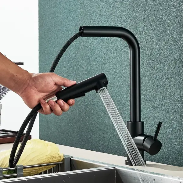 Black Pull Out Kitchen Sink Faucet Two Model Stream Sprayer Nozzle Stainless Steel Hot Cold Wate Mixer Tap Deck