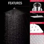 8" 10" 12" Stainless Steel High Pressure Rainfall Shower Head Large Flow Square Pressure Boosting Design Spa Bathroom Showerhead - Image 4