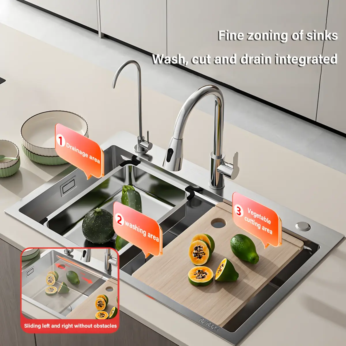 304 Stainless Steel Kitchen Sink Silver Embossed Large Single Slot Home Improvement Multifunction Wash Basin For Kitchen - Image 2
