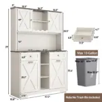 71" Tall Kitchen Pantry Storage Cabinet w Power Outlets, Farmhouse Double Tilt Out Trash Cabinet 13X2 Gallon Garbage Holder - Image 6