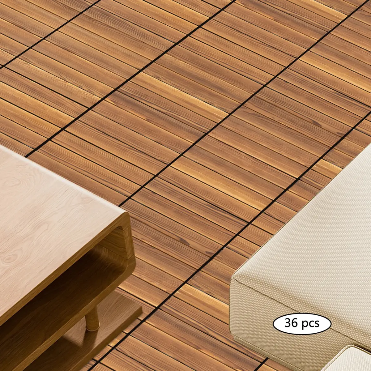 36Pcs Hardwood Interlocking Patio Deck Tiles Wood Flooring DIY Outdoor 12''x12'' - Image 3
