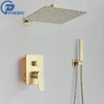 POIQIHY Brushed Golden Shower Faucets Wall Mount Concealed Shower Set Rainfall Bath Shower Mixers 2 ways Bathroom Mixer Tap