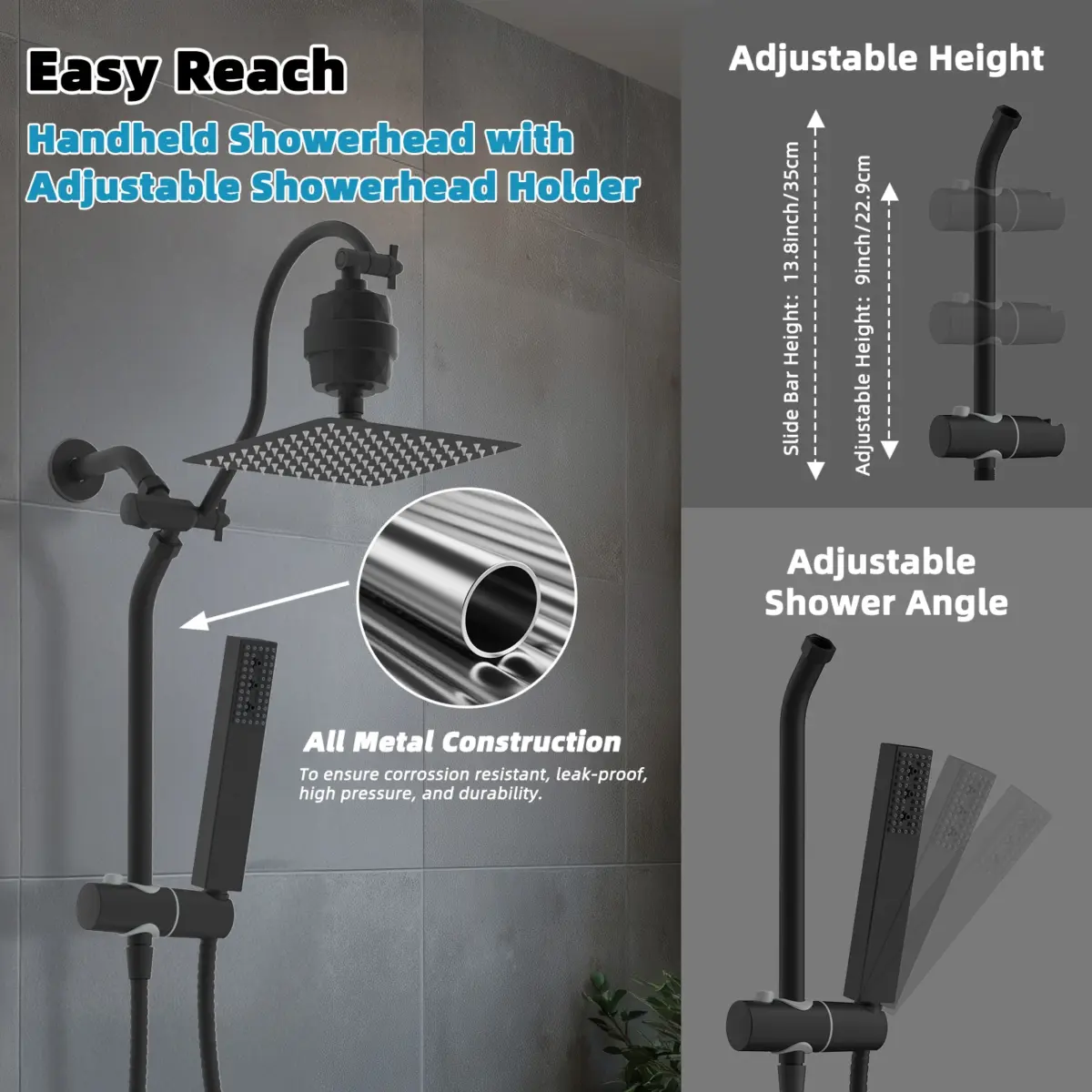 10'' Filtered Rainfall Shower Head, High Pressure Showerhead combo with 4-mode Handheld Spray, 12'' Extension Arm - Image 5