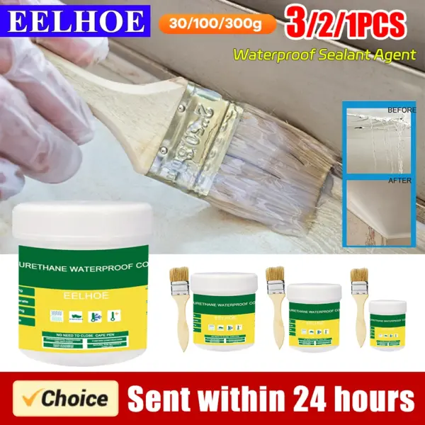 1/2/3Pcs 30-300g Waterproof Coating Sealant Agent Transparent Invisible Paste Glue With Brush Adhesive Repair Home Roof Bathroom