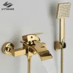 Gold Black Bathtub Faucet Waterfall Shower Faucet Wall Mounted Hot Cold Water Mixer For Bathroom Chrome Bath Shower Set System