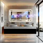 LUVODI Large Illuminated Bluetooth Bathroom Mirror Rectangle Anti-fog LED Bathroom Vanity Mirror with Bluetooth Speaker 3 Color