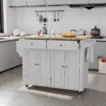 Rolling Kitchen Island with Drop Leaf – Movable Kitchen Carts on Wheels Island with Storage Cabinet, Island Table for Kitchen
