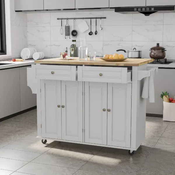 Rolling Kitchen Island with Drop Leaf – Movable Kitchen Carts on Wheels Island with Storage Cabinet, Island Table for Kitchen