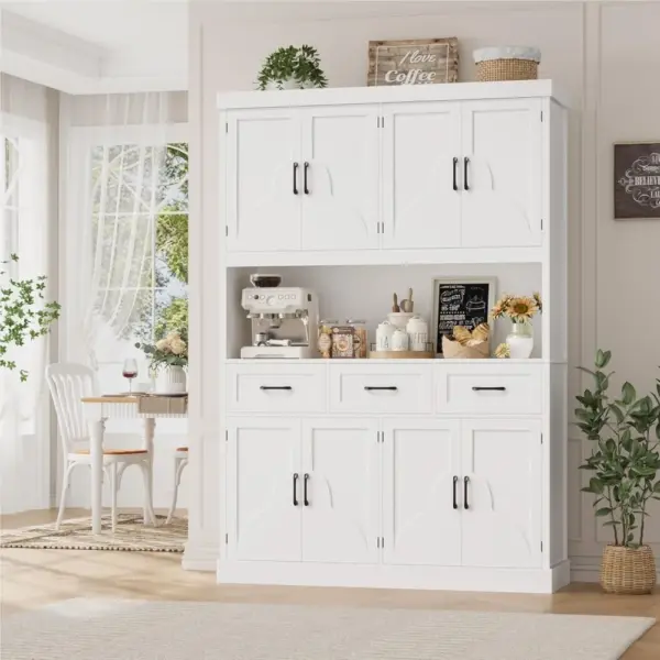 76" Tall Kitchen Pantry Storage Cabinet, 55“ Wide Kitchen Hutch Cabinet with Storage Drawers, Large Food Pantry