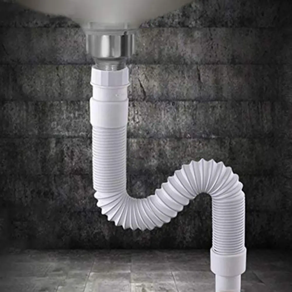 White 1-Pack Expandable Flexible Kitchen Sink Sewer Pipe Bathroom Drains Tube Wash Basin Plumbing Rainwater Down Spout Hose - Image 2