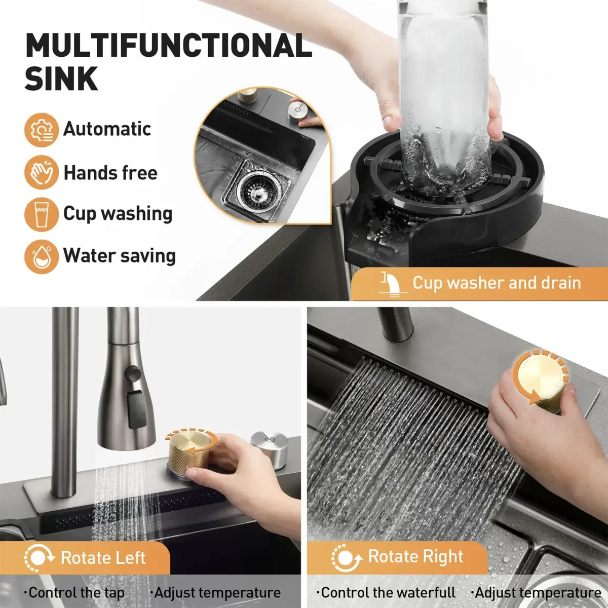 Embossed Honeycomb Flying Rain Waterfall Sink Handmade Kitchen 304 Stainless Steel Large Single Slot Vegetable Wash Basin Sink - Image 5