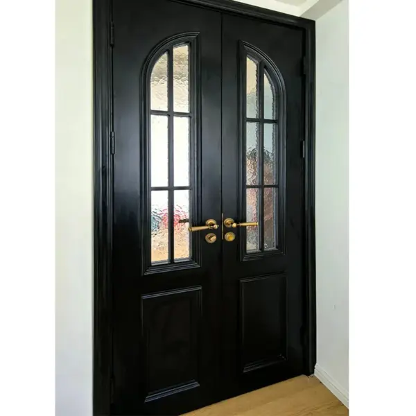 High end French double door solid wood baking paint160 × 210simple French bedroom doorpure black glass bedroom door, villa door