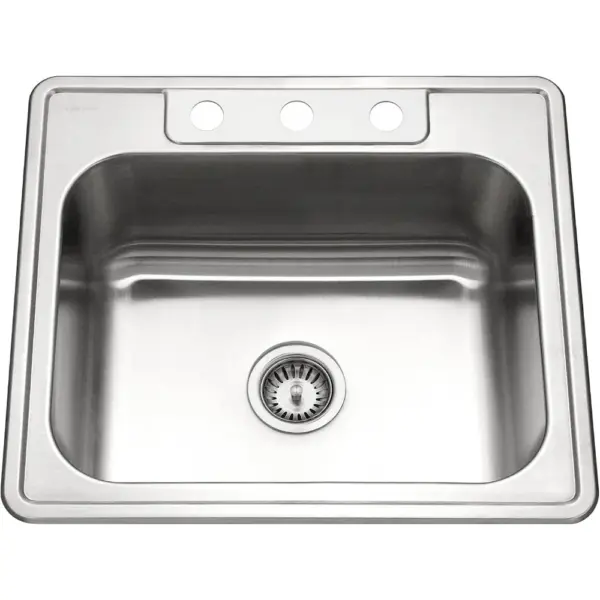 Houzer Stainless Steel 2522-8BS3-1 Glowtone Series Kitchen Sink - 25 Inch Topmount Drop-In Single Bowl Multipurpose Sink