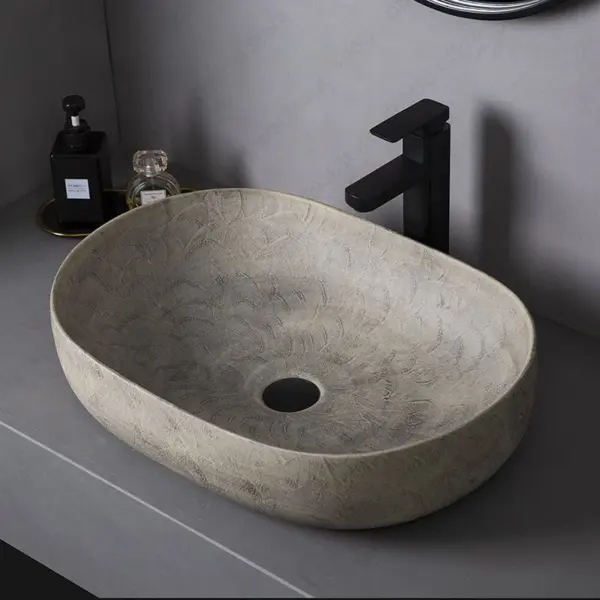 Ceramic Table Sink Oval Bathroom Vessel Sink Bowl Above Counter Art Basin Lavatory Balcony Vanity Sink Countertop Washing Basin