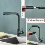 Black Pull Out Kitchen Sink Faucet Two Model Stream Sprayer Nozzle Stainless Steel Hot Cold Wate Mixer Tap Deck - Image 2