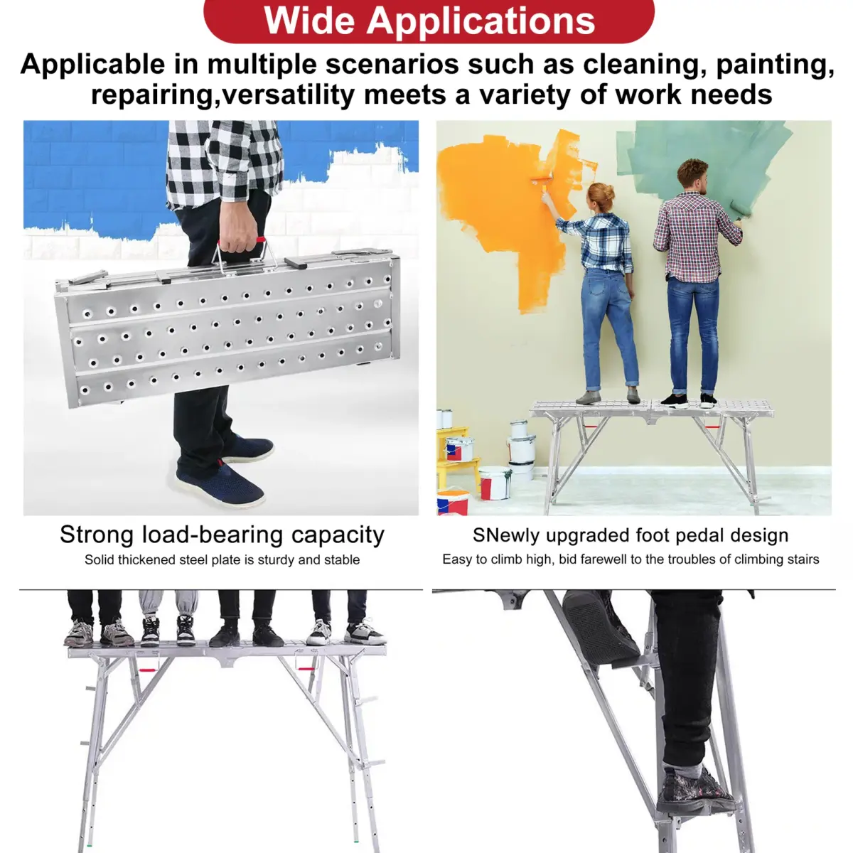 Portable Steel Scaffolding, Folding Non-Slip Work Platform for Drywall, Cleaning RV - Image 6
