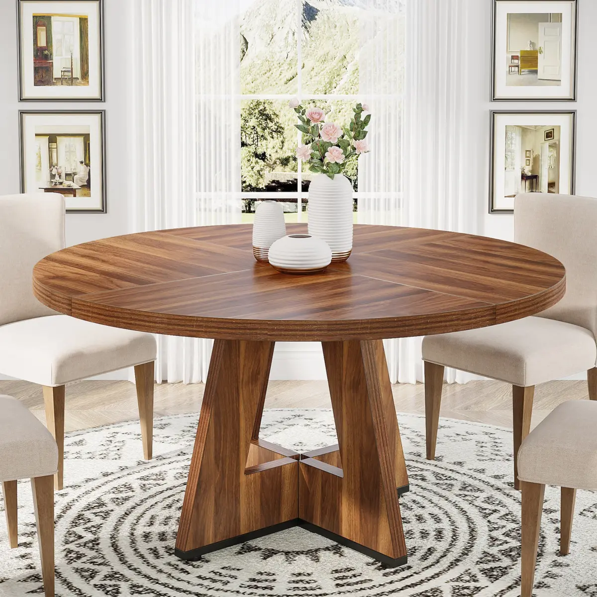 Tribesigns Round Dining Table for 4, 47 Inch Farmhouse Kitchen Table Small Dinner Table Kitchen Dinning Table for Dining Room - Image 1