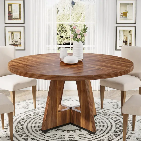 Tribesigns Round Dining Table for 4, 47 Inch Farmhouse Kitchen Table Small Dinner Table Kitchen Dinning Table for Dining Room