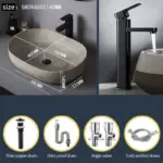 Ceramic Table Sink Oval Bathroom Vessel Sink Bowl Above Counter Art Basin Lavatory Balcony Vanity Sink Countertop Washing Basin - Image 6