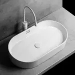 White Ceramic Above Counter Sink Modern Simple Oval Bathroom Sink Washroom and Balcony Artistic Wash Basin for Home Office Use - Image 2
