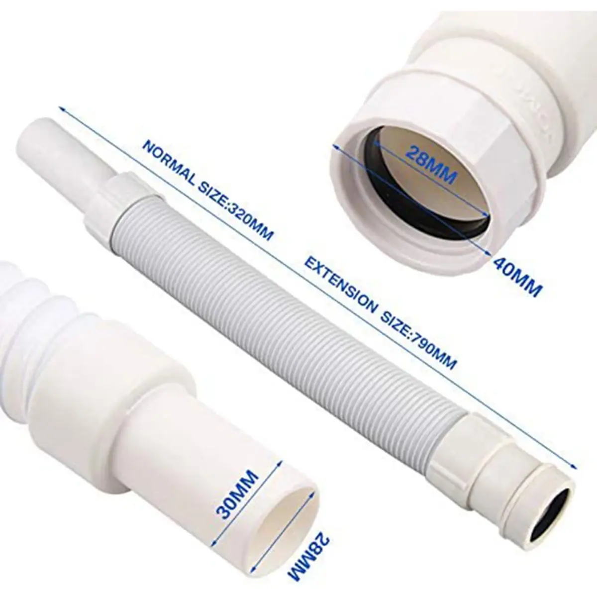 White 1-Pack Expandable Flexible Kitchen Sink Sewer Pipe Bathroom Drains Tube Wash Basin Plumbing Rainwater Down Spout Hose - Image 5