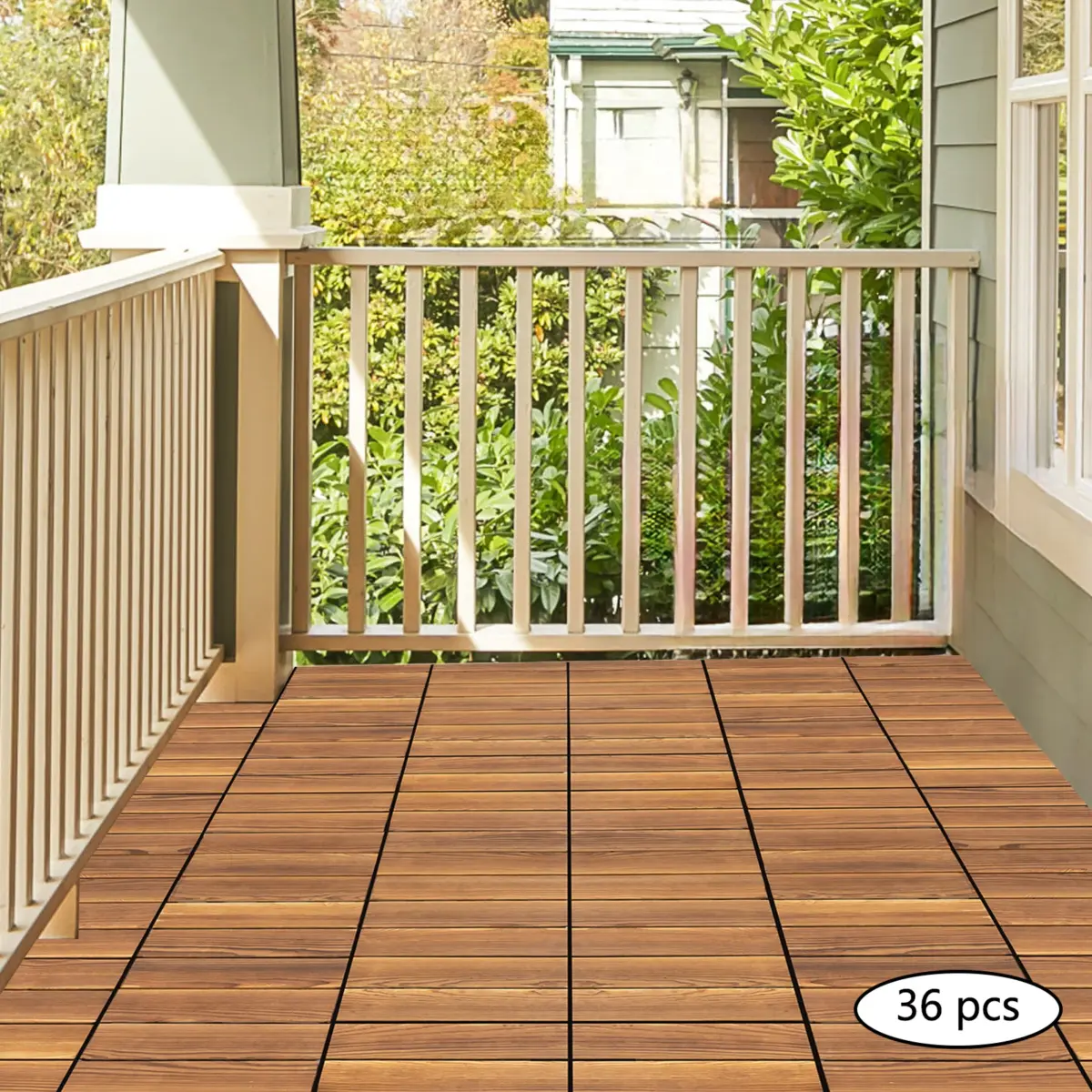36Pcs Hardwood Interlocking Patio Deck Tiles Wood Flooring DIY Outdoor 12''x12'' - Image 1
