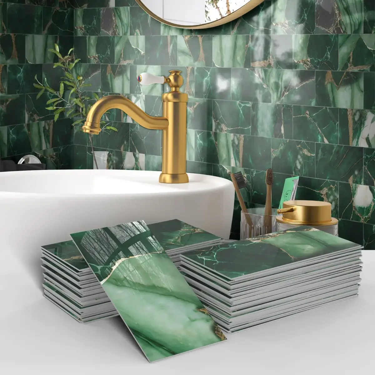 16/32/64PCS Marble Thicker Self-Adhesive Tile Stickers Waterproof Kitchen and Bathroom Minimalist Art 3D Wall Sticker Wallpaper - Image 1