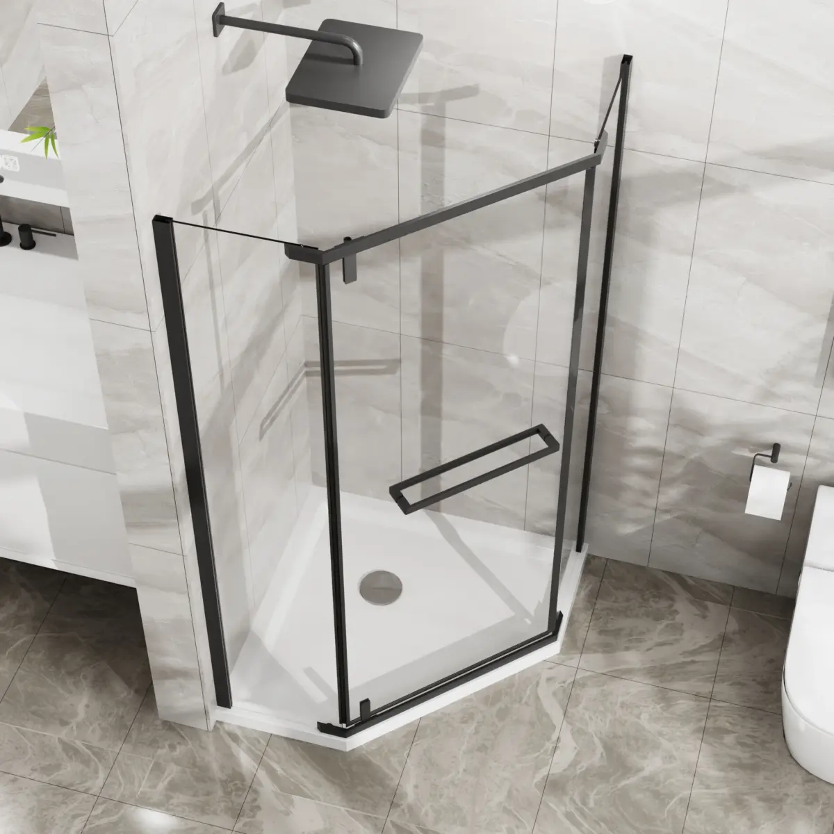 36 in.D x 36 in.W x 72 in.H Frameless Shower Door, Neo-Angle Corner Shower Enclosure with 1/4" Clear Glass, Pivot Shower Doors - Image 2