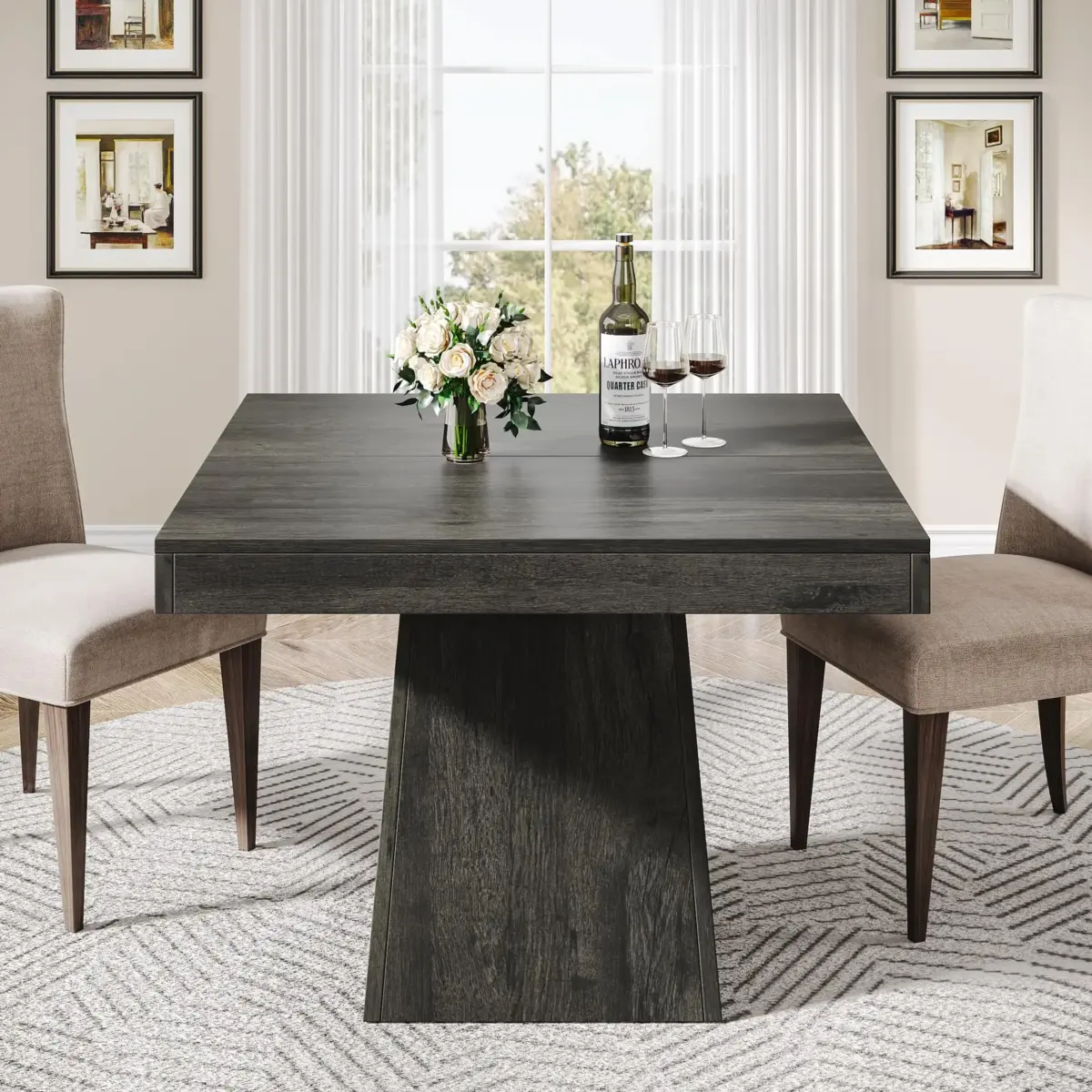 Tribesigns Square Dining Table for 4, 31.5-Inch Kitchen Table Small Dinner Table with Sturdy Pedestal Base, Farmhouse Dining Roo - Image 1