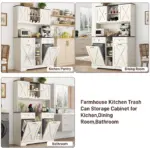 71" Tall Kitchen Pantry Storage Cabinet w Power Outlets, Farmhouse Double Tilt Out Trash Cabinet 13X2 Gallon Garbage Holder - Image 4