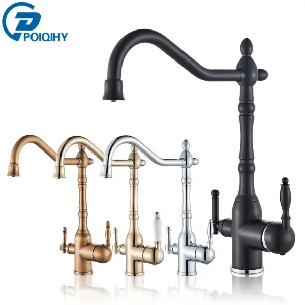 Chrome Black Faucet for Water Filter Faucet with Water Purifier Filter Kitchen Faucet 3 in 1 Mixer Tap Rotating Spout Water Tap