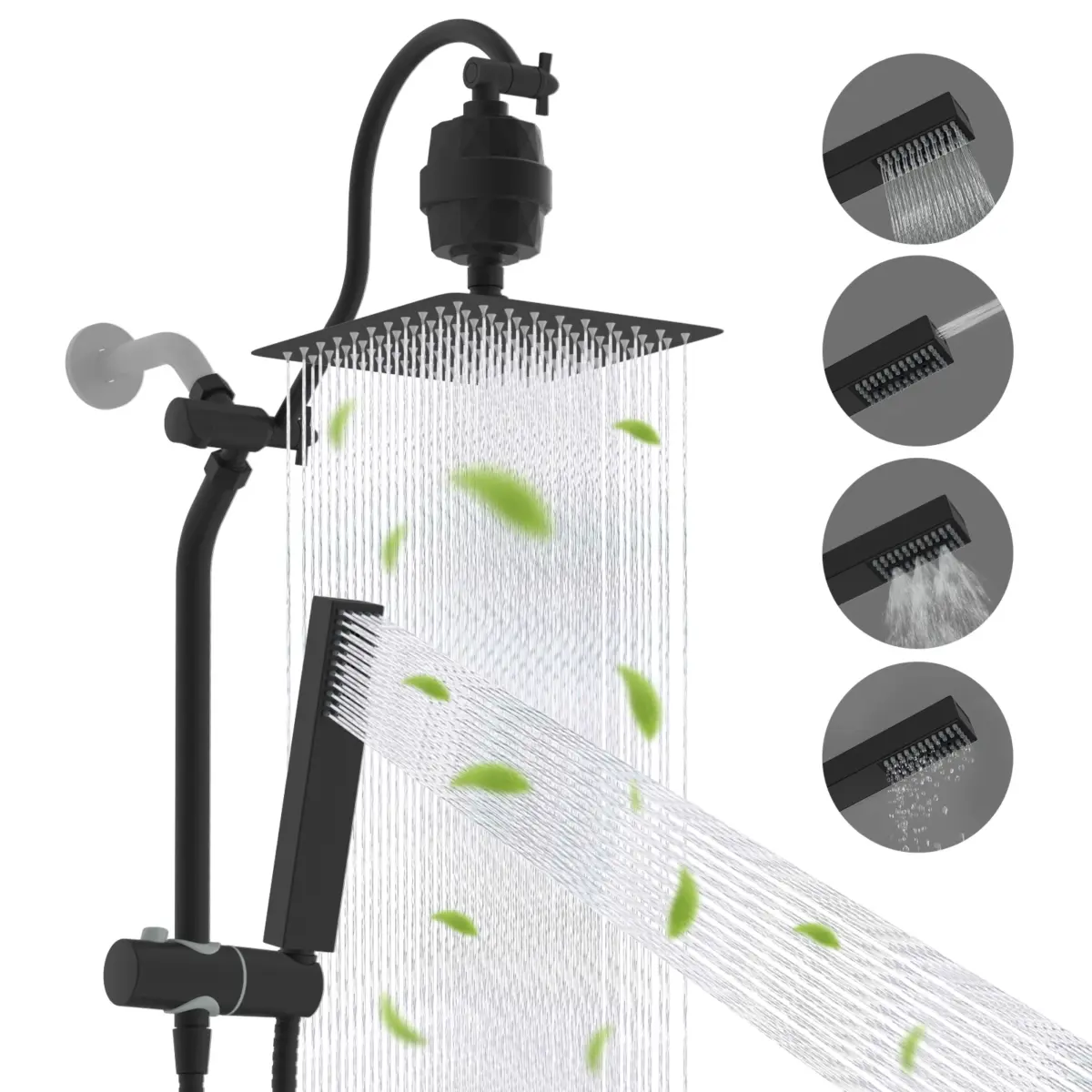 10'' Filtered Rainfall Shower Head, High Pressure Showerhead combo with 4-mode Handheld Spray, 12'' Extension Arm - Image 1