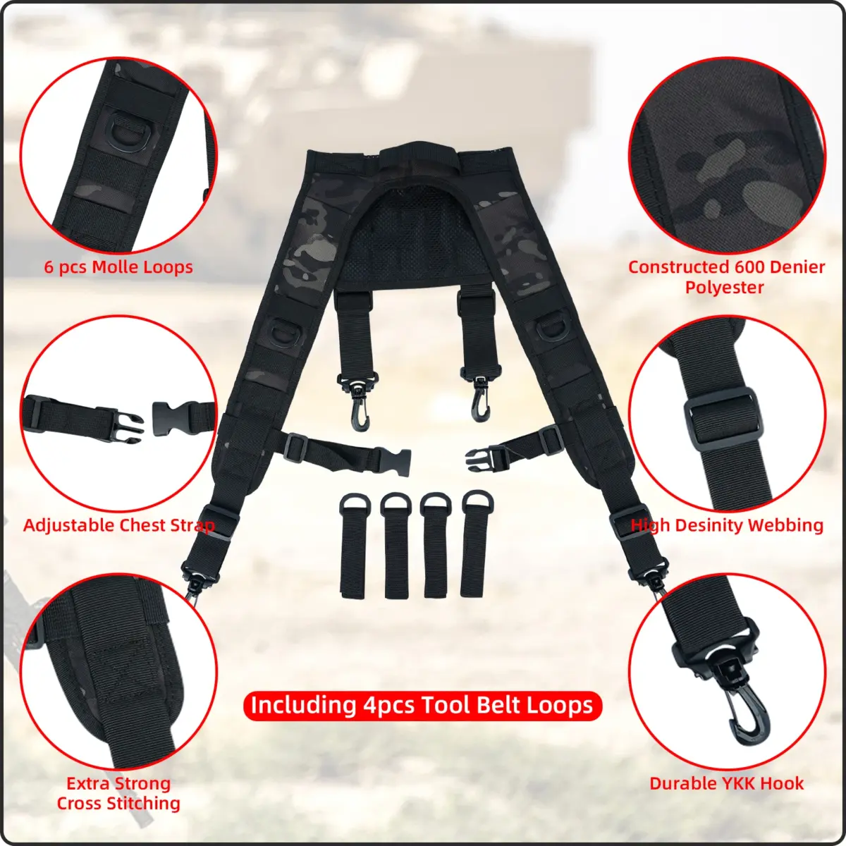 Tactical Police Suspenders for Duty Belt Harness Law Enforcement with Adjustable Strap and 4 Tool Belt Loops - Image 5