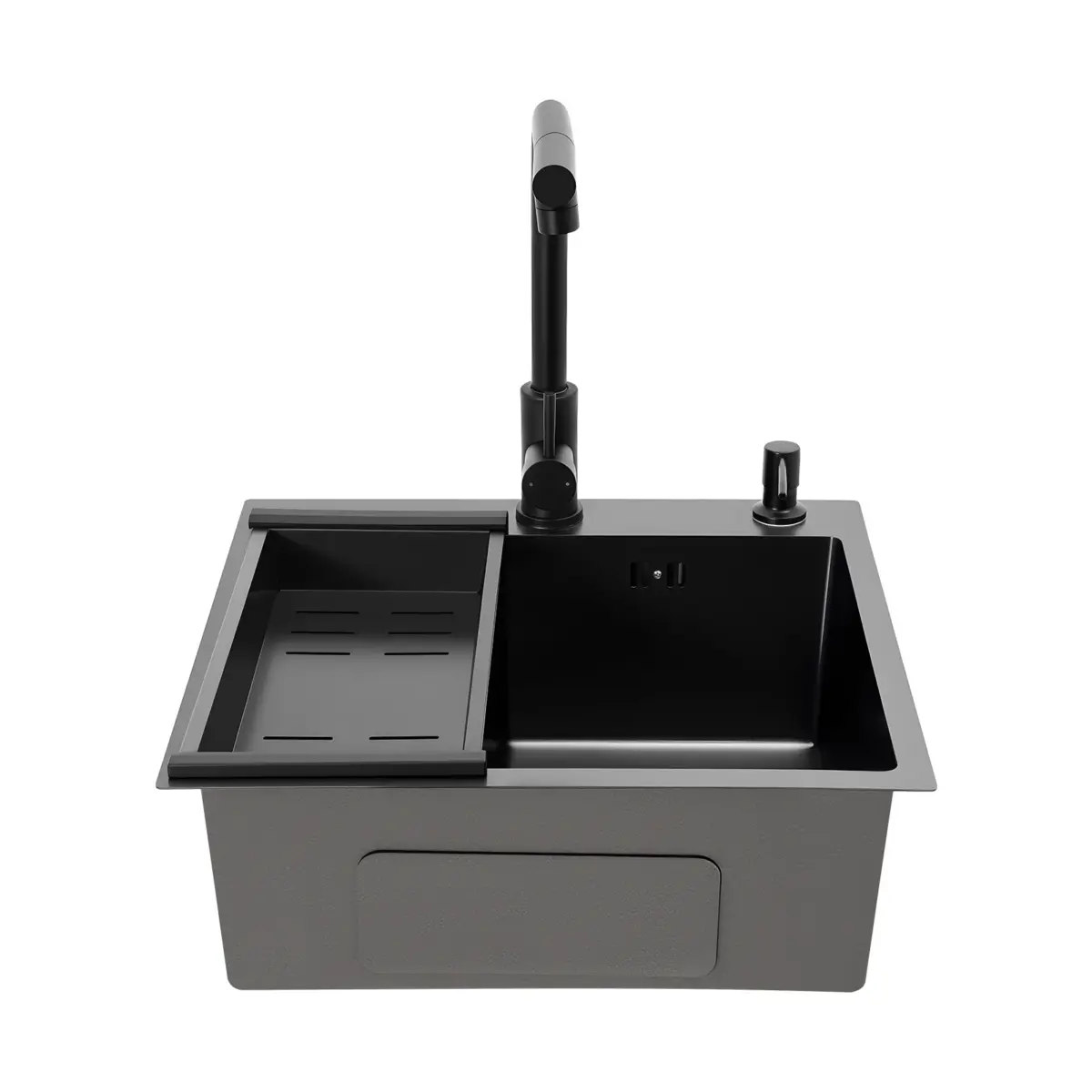 Stainless Steel Sink Single Bowl Kitchen Sink with Drain Basket Pull-out Faucet for Washing Dishes Vegetables - Image 1