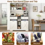 71" Tall Kitchen Pantry Storage Cabinet w Power Outlets, Farmhouse Double Tilt Out Trash Cabinet 13X2 Gallon Garbage Holder - Image 2
