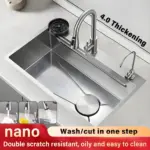 304 Stainless Steel Kitchen Sink Silver Embossed Large Single Slot Home Improvement Multifunction Wash Basin For Kitchen