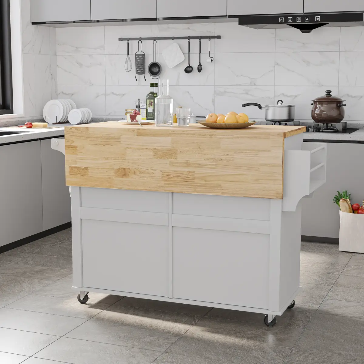 Rolling Kitchen Island with Drop Leaf – Movable Kitchen Carts on Wheels Island with Storage Cabinet, Island Table for Kitchen - Image 3