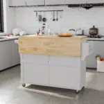 Rolling Kitchen Island with Drop Leaf – Movable Kitchen Carts on Wheels Island with Storage Cabinet, Island Table for Kitchen - Image 3