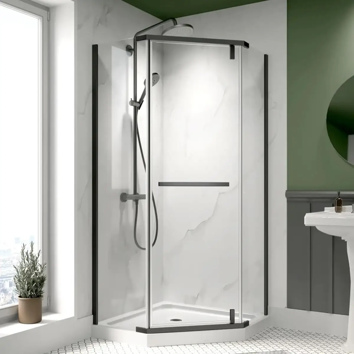 36 in.D x 36 in.W x 72 in.H Frameless Shower Door, Neo-Angle Corner Shower Enclosure with 1/4" Clear Glass, Pivot Shower Doors - Image 1