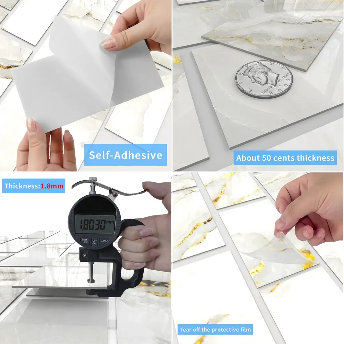 16/32/64PCS Marble Thicker Self-Adhesive Tile Stickers Waterproof Kitchen and Bathroom Minimalist Art 3D Wall Sticker Wallpaper - Image 5
