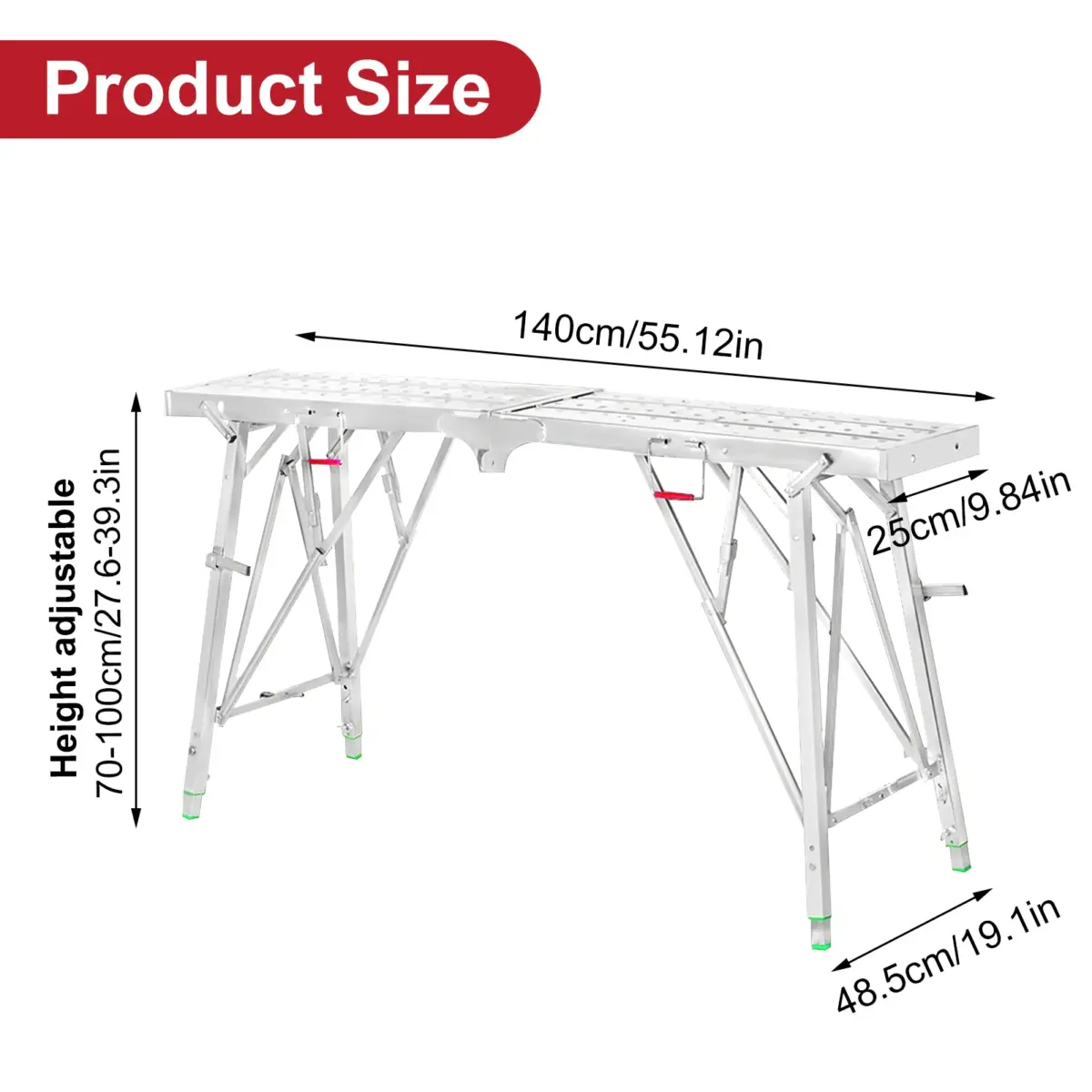 Portable Steel Scaffolding, Folding Non-Slip Work Platform for Drywall, Cleaning RV - Image 2