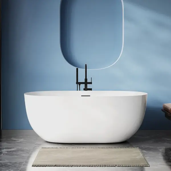 Modern Artificial Solid Surface Oval Round Ceramic Bath Tub Bathroom Soaking Freestanding Acrylic Bathtub for Hotel Project
