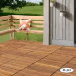 36Pcs Hardwood Interlocking Patio Deck Tiles Wood Flooring DIY Outdoor 12''x12'' - Image 2