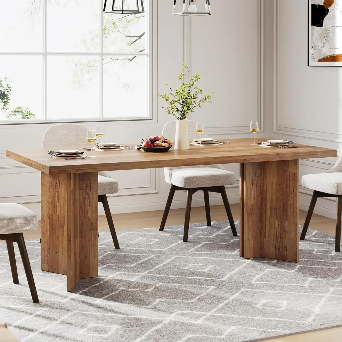 63-inch Dining Table for 4-6, Farmhouse Kitchen Table with Large Tabletop, Rectangular Eating Table for Dining Room, Living Room - Image 5