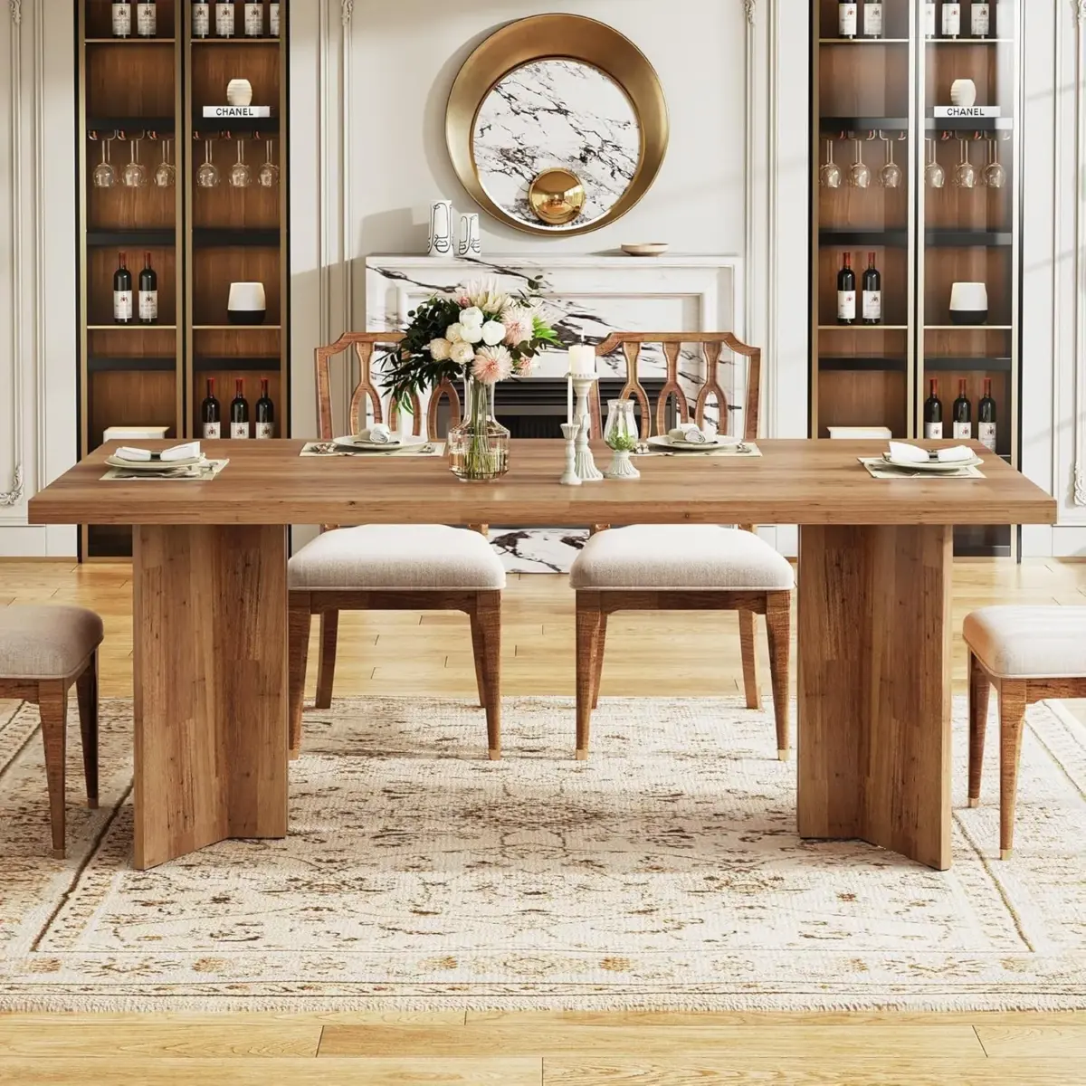 63-inch Dining Table for 4-6, Farmhouse Kitchen Table with Large Tabletop, Rectangular Eating Table for Dining Room, Living Room - Image 3