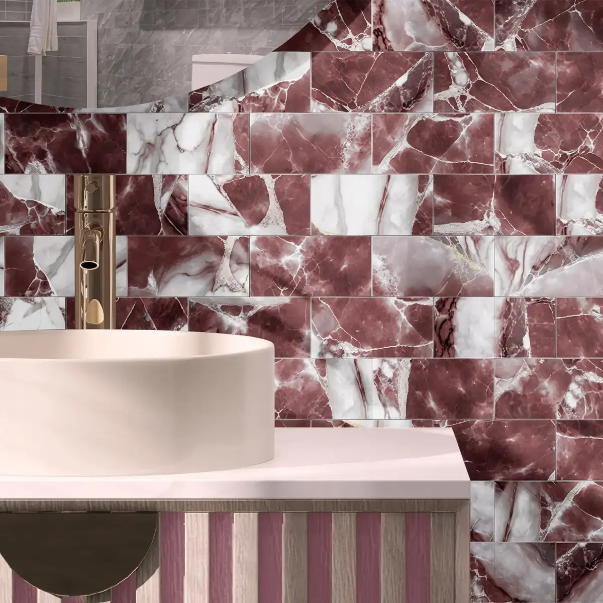 16/32/64PCS Marble Thicker Self-Adhesive Tile Stickers Waterproof Kitchen and Bathroom Minimalist Art 3D Wall Sticker Wallpaper - Image 4