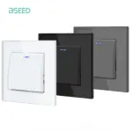 BSEED EU Standard Wall Light Switch 1/2Gang 1Way Toggle Switch Glass Panel Mechanical Wall Switch On Off 10A 250V Blue Backlight